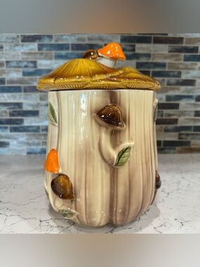 Vintage 70s Homco Ceramic Mushroom Toadstool Large Jar Canister Model 8828 Japan